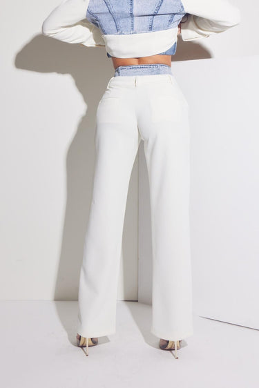 Luxe Denim Contrast Blazer & Pants Set Ivory Light Wash - Palazzo Couture Online