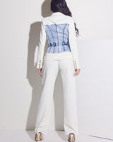 Luxe Denim Contrast Blazer & Pants Set Ivory Light Wash - Palazzo Couture Online