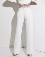 Luxe Denim Contrast Blazer & Pants Set Ivory Light Wash showing coordinated top and pants construction