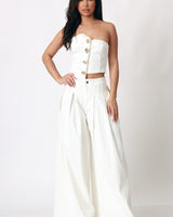 Luxe Denim Smocked Tube Top & Wide - Leg Pants Set - white - Palazzo Couture Online