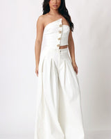 Luxe Denim Smocked Tube Top & Wide - Leg Pants Set - white - Palazzo Couture Online