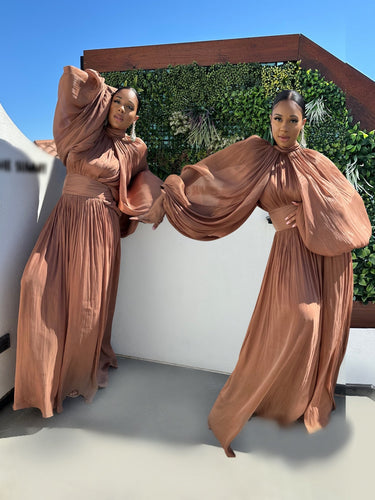 Luxe Drape Maxi Dress - Brown - Palazzo Couture Online
