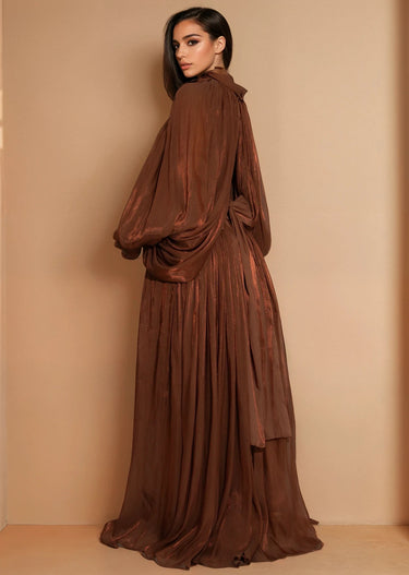 Luxe Drape Maxi Dress - Brown - Palazzo Couture Online