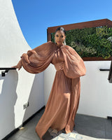 Luxe Drape Maxi Dress - Brown - Palazzo Couture Online