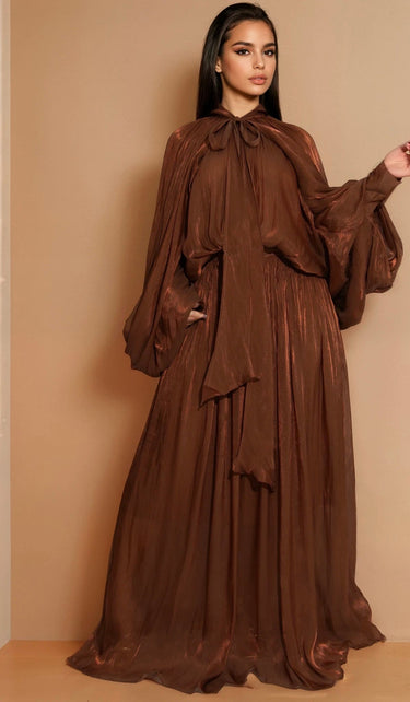 Luxe Drape Maxi Dress - Brown - Palazzo Couture Online