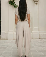 Luxe Drape Pleated Pant Set - Beige - Palazzo Couture Online