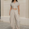 Luxe Drape Pleated Pant Set - Beige - Palazzo Couture Online