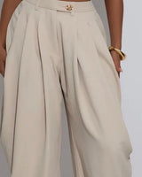 Luxe Drape Pleated Pant Set - Beige - Palazzo Couture Online