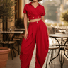 Luxe Drape Pleated Pant Set - Red - Palazzo Couture Online