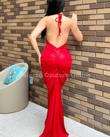 Luxe Draped Evening Gown Dress (Red) - Palazzo Couture Online