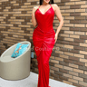Luxe Draped Evening Gown Dress (Red) - Palazzo Couture Online