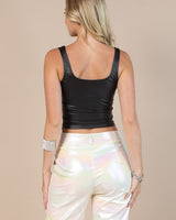 Luxe Edge Faux Leather Corset Top (Black) - Palazzo Couture Online
