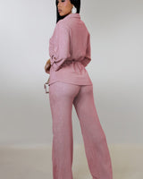 Luxe Essence Pleated Pant Set - Pink - Palazzo Couture Online