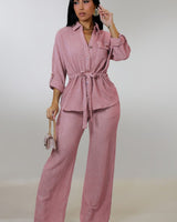 Luxe Essence Pleated Pant Set - Pink - Palazzo Couture Online