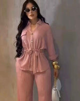 Luxe Essence Pleated Pant Set - Pink - Palazzo Couture Online