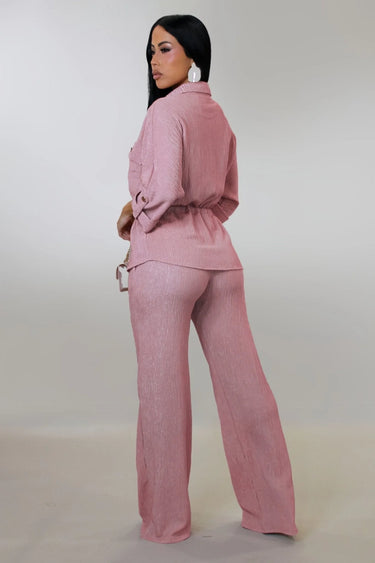 Women's Pink pant set pleated style back view