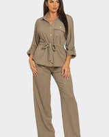 Luxe Essence Pleated Pant Set - Stone - Palazzo Couture Online