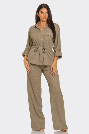 Luxe Essence Pleated Pant Set - Stone - Palazzo Couture Online