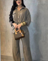 Luxe Essence Pleated Pant Set - Stone - Palazzo Couture Online