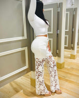 Luxe Floral Lace Stretch Pants - Palazzo Couture Online
