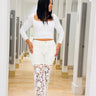 Luxe Floral Lace Stretch Pants front view showing pants fit and silhouette