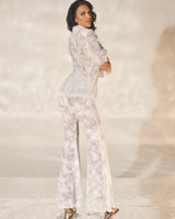 Luxe Lace Blazer & Flare Pant Set - White - Palazzo Couture Online