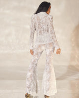 Women's White pant set blazer style back view