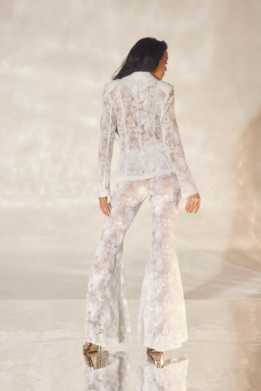 Women's White pant set blazer style back view