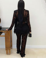 Luxe Lace Elegance 3 - Piece Pant Set - Black - Palazzo Couture Online