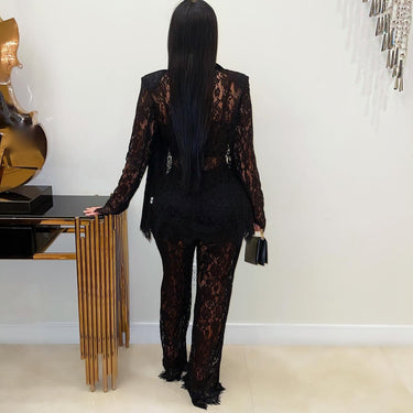 Luxe Lace Elegance 3 - Piece Pant Set - Black - Palazzo Couture Online