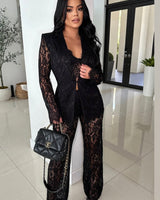Luxe Lace Elegance 3 - Piece Pant Set - Black - Palazzo Couture Online