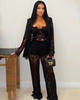 Luxe Lace Elegance 3 - Piece Pant Set - Black - Palazzo Couture Online