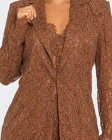 Luxe Lace Elegance 3 - Piece Pant Set - Brown - Palazzo Couture Online