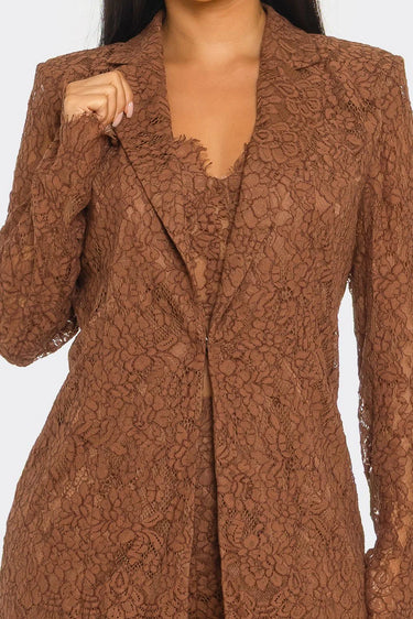 Women's Brown pant set lace style back view