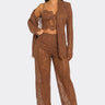 Luxe Lace Elegance 3-Piece Pant Set - Brown front view showing complete two piece pant set