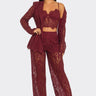 Luxe Lace Elegance 3 - Piece Pant Set - Burgundy - Palazzo Couture Online