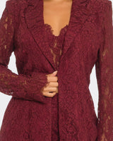 Luxe Lace Elegance 3 - Piece Pant Set - Burgundy - Palazzo Couture Online