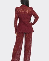 Luxe Lace Elegance 3 - Piece Pant Set - Burgundy - Palazzo Couture Online