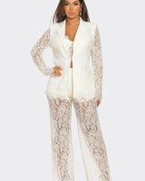 Luxe Lace Elegance 3 - Piece Pant Set - White - Palazzo Couture Online