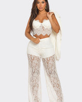 Luxe Lace Elegance 3 - Piece Pant Set - White - Palazzo Couture Online