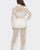 Luxe Lace Elegance 3 - Piece Pant Set - White - Palazzo Couture Online