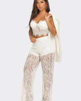 Luxe Lace Elegance 3 - Piece Pant Set - White - Palazzo Couture Online