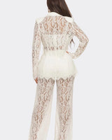 Women's White pant set lace style back view