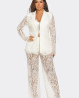 Elegant White lace two piece pant set styled for going out