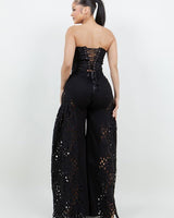 Luxe Lace Strapless Corset & Wide Leg Pant Set - Black - Palazzo Couture Online