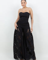 Luxe Lace Strapless Corset & Wide Leg Pant Set - Black - Palazzo Couture Online