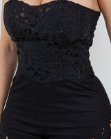 Luxe Lace Strapless Corset & Wide Leg Pant Set - Black - Palazzo Couture Online