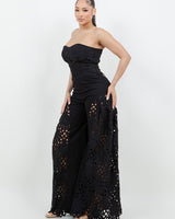 Luxe Lace Strapless Corset & Wide Leg Pant Set - Black - Palazzo Couture Online