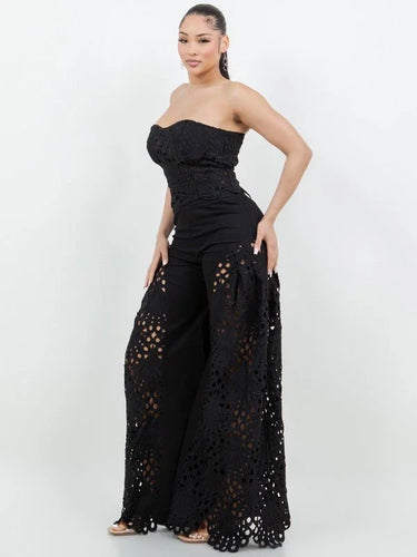 Elegant Black strapless two piece pant set styled for going out