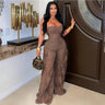 Luxe Lace Strapless Corset & Wide Leg Pant Set - Brown - Palazzo Couture Online